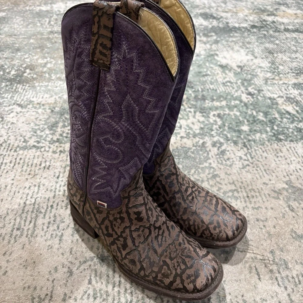 Rockin Leather Boots 7D Calf  - Elephant Print Purple/brown